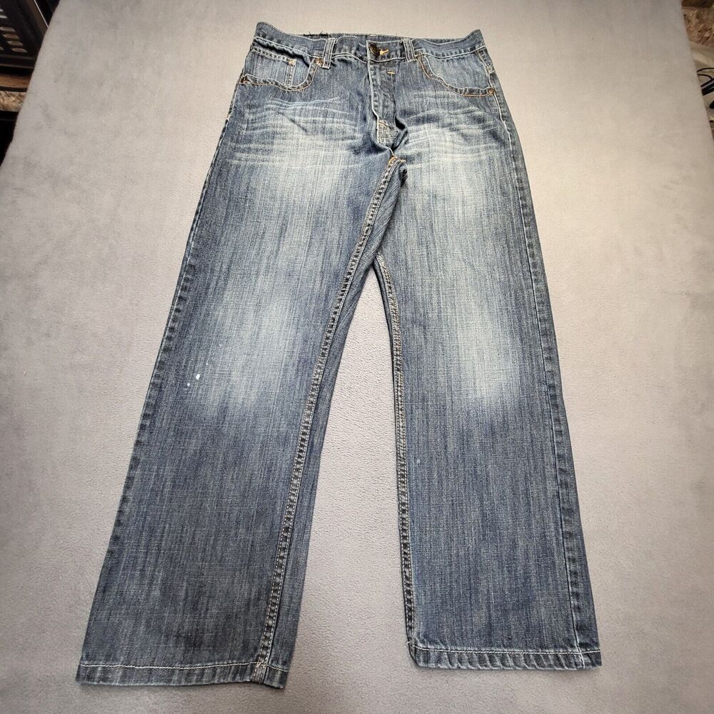PJ Mark Jeans Mens 33x28 Blue Straight Leg Relaxed Distressed Denim Y2K